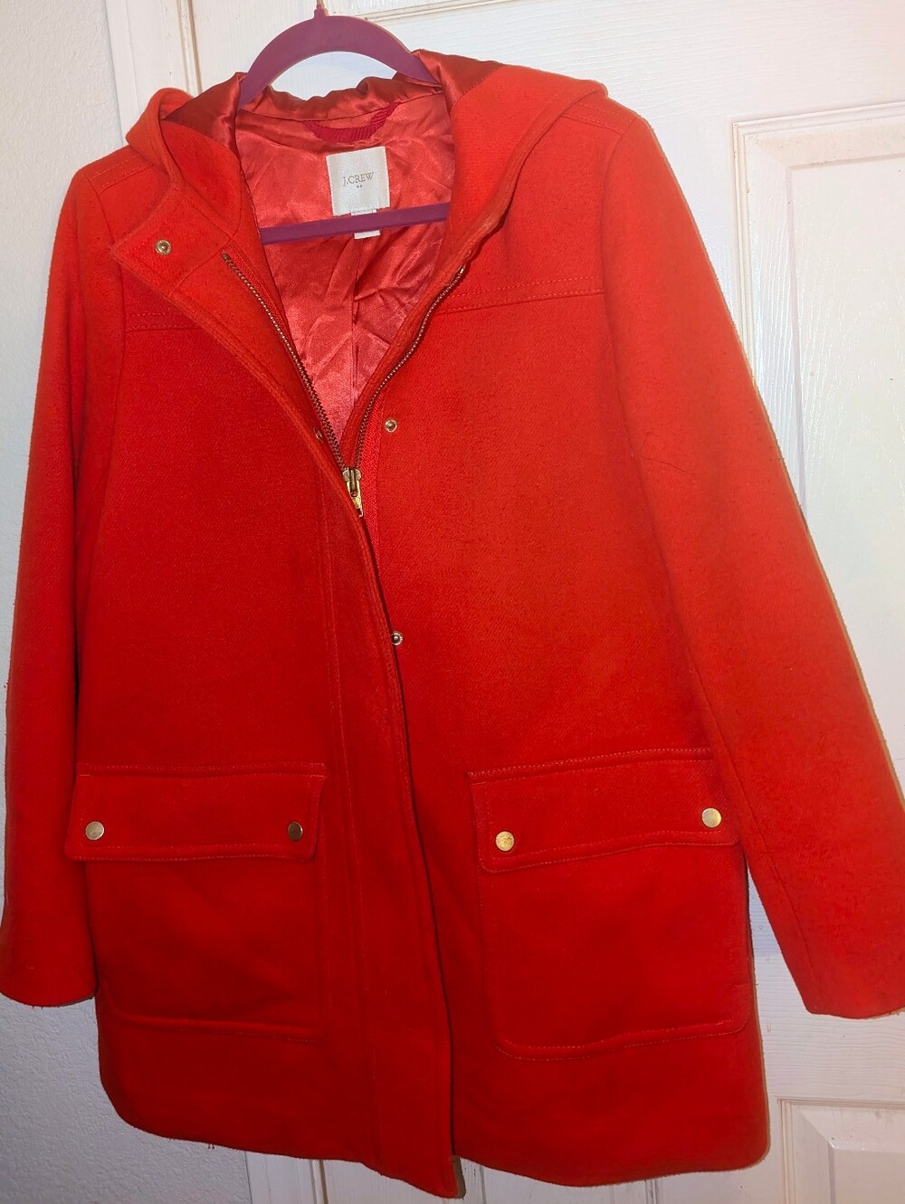 J. Crew Women's Red Hooded Wool-Blend Vail Parka